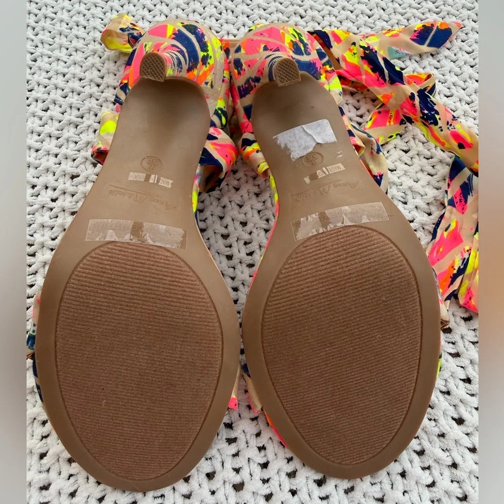 Anne Michelle Vibrant Neon Patterned Wrap Up Ankle Heels Size 8 NEW - Picture 5 of 7
